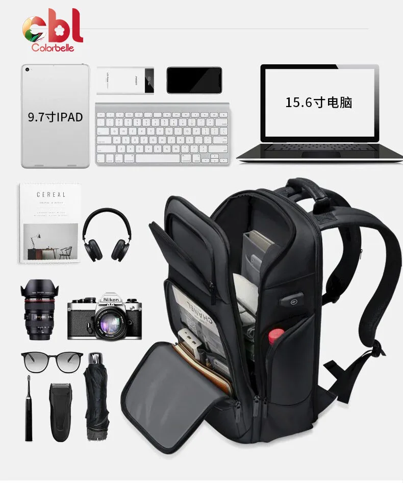 

Multifunction Large Capacity Travel Bag Male Men's USB Charging Waterproof Laptop Backpacks, Black