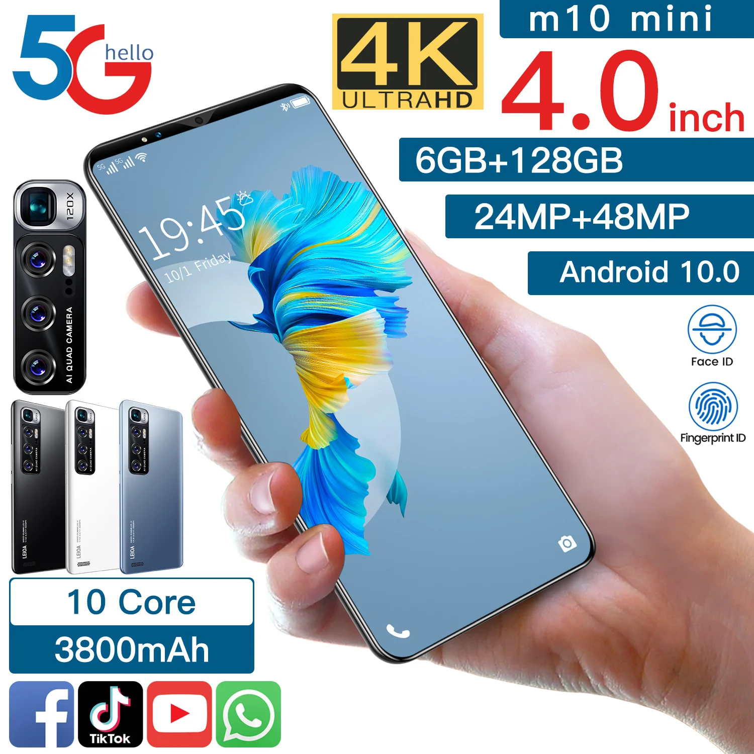 

M10 mini Super mini mobile phone 12GB+512GB Flash memory Android phone Strong 10 Core processor 4.0 inch Full screen smartphone