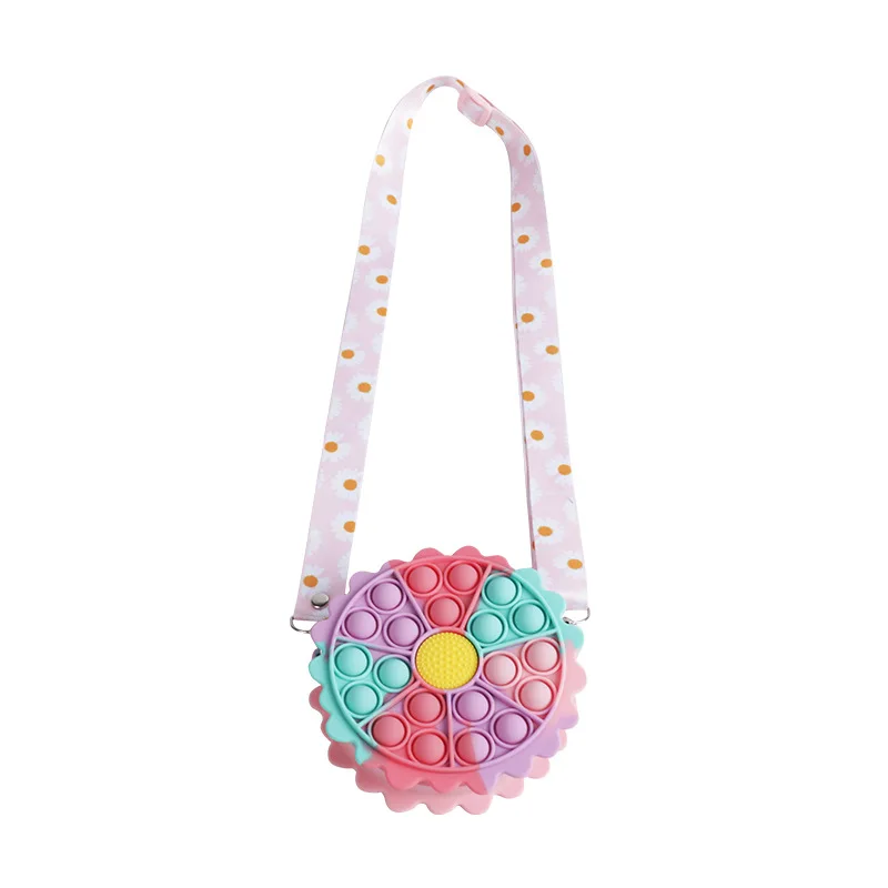 

2021 Hot Sale fashion little girl popit flower kid Cute Chain Silicone pop it round kid Purse and Handbags, Picture