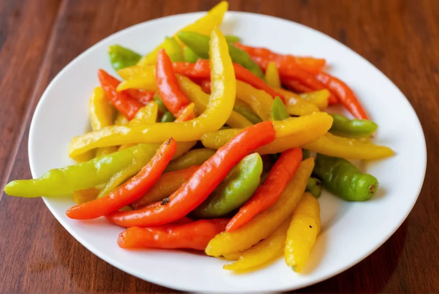 Giardiniera peppers on a wooden board