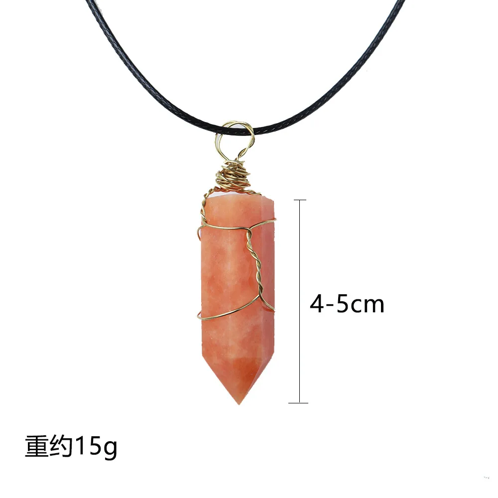 

New foreign trade six prism jewelry rough polished hand-woven natural stone crystal necklace pendant, As pictures