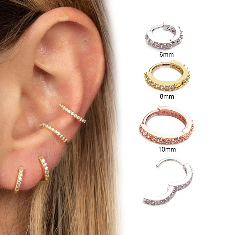 New 6mm/8mm/10mm Cz Huggie Hoop Cartilage Earring Helix Tragus Daith Conch Rook Snug Ear Piercing Jewelry