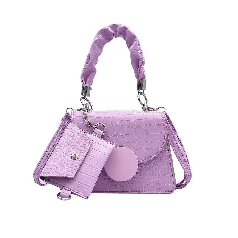

KL110 45 Solid color set bags small women purse and handbag crocodile pattern handbags wholesale ladies shoulder bag