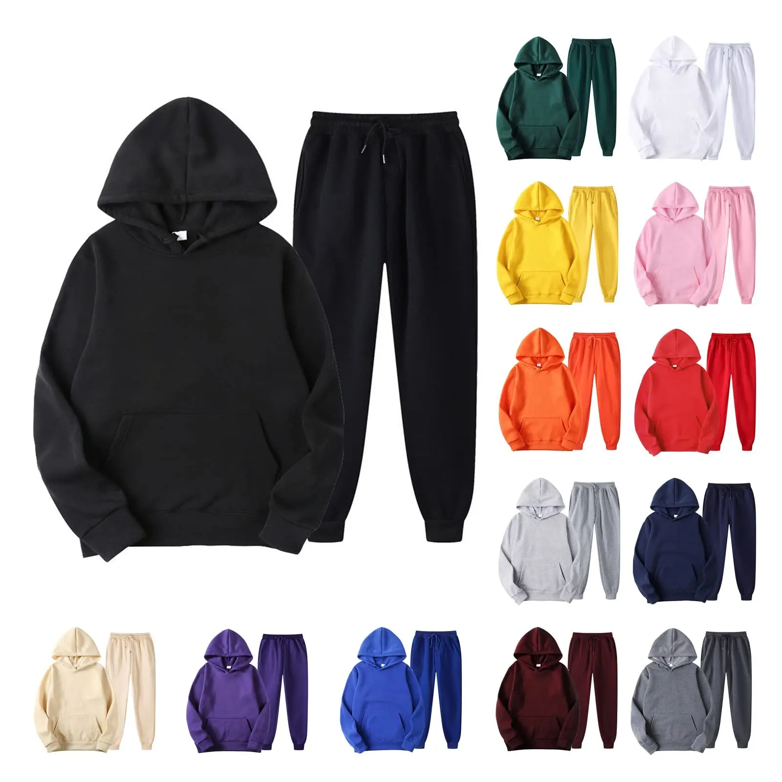 

2PCS Outfits Men's Sports Tracksuits Long Sleeve Hoodies Sweatshirt and Sweatpants Fall Winter Sweatsuit 100% Polyester Adults
