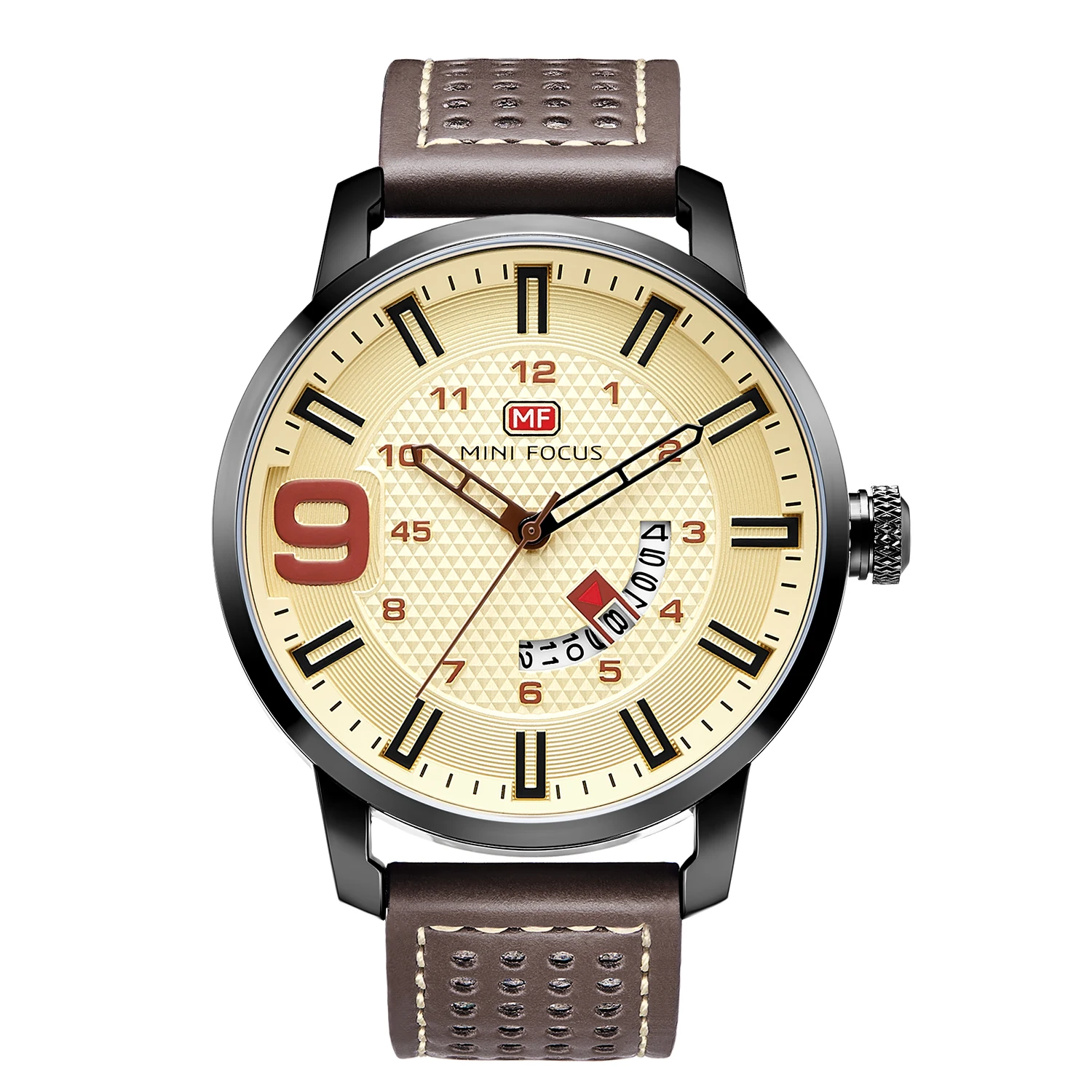 

Night Market Hot Sell Elegant Watches Men Wrist Leather Strap Brown Large Dial Round Mirror Waterproof Quartz Watch, 4 colors