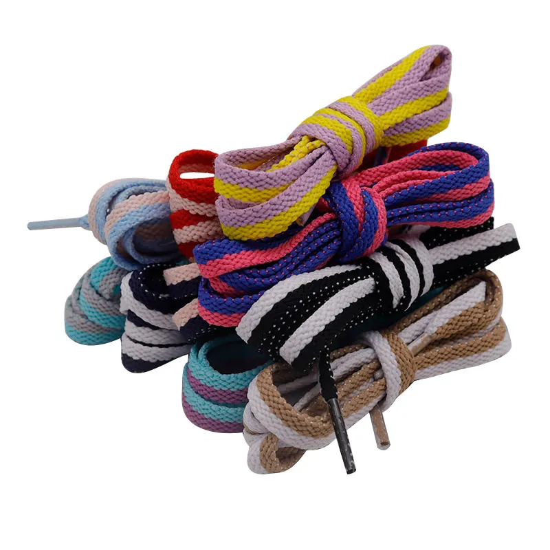 

Wholesale custom logo and color printing 8mm vintage polyester satin nylon cotton plastic shoelace tip design wide shoelace