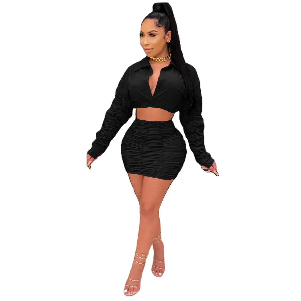 

New women's cute shirred skirt-piece suit 2021 new arrivals 2 piece sets womens casual skirt sets, Picture color