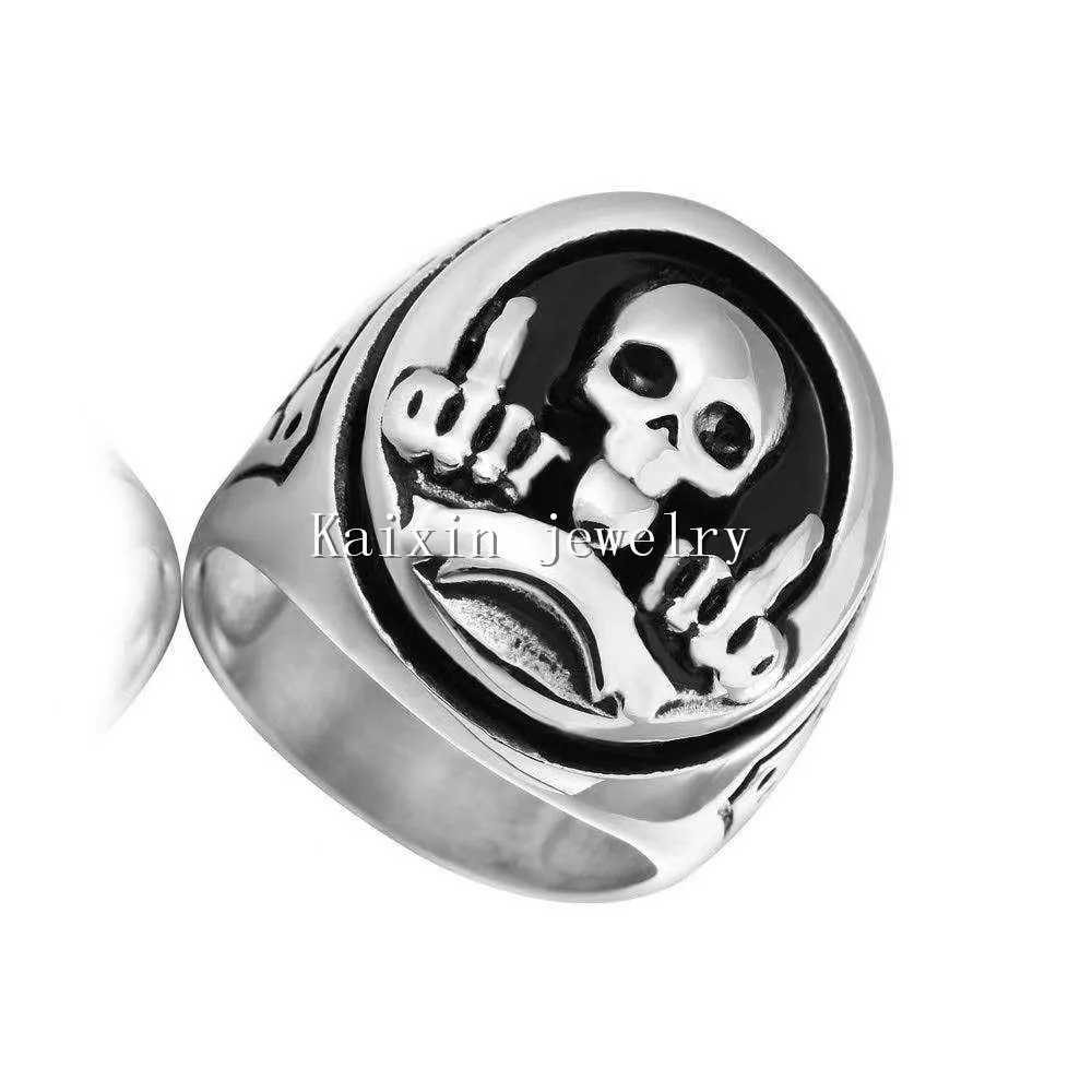 

New stainless steel ring jewelry personality punk than middle finger skeleton men's stainless steel ring