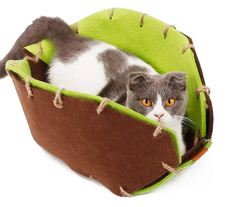 

4 in 1 Multifunctional DIY Felt Handmade Stitching pet Nest Cat Cave House Bed Washable& Eco-friendly, Orange&grey
