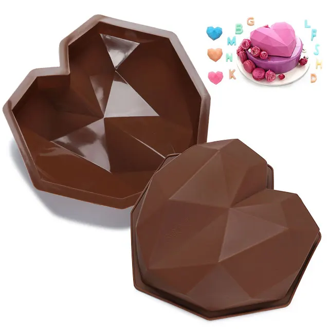 

Cake Molds Silicone Diamond Heart Shape Chocolate Mold Mousse Cake Mould BPA Free Large Silico Molds Cake, Pink,blue,clear white ,customized color