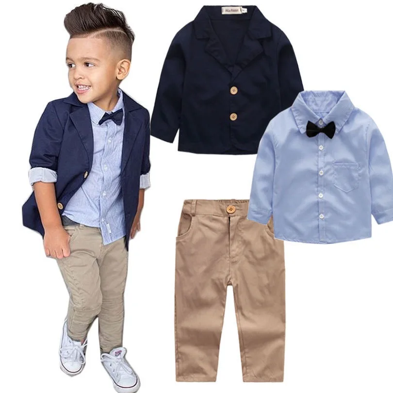 

New Baby Boutique Wholesale long Sleeve bowtie shirt Clothing set Boys Fancy elegant casual Suit set, Picture shows