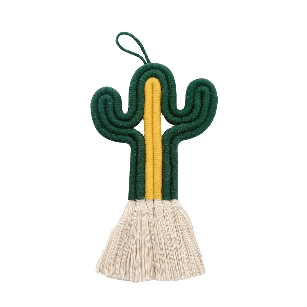 

Boho Style Ins Kids Room Decor Cotton Woven Cactus Macrame Wall Hanging, Green, pink, yellow