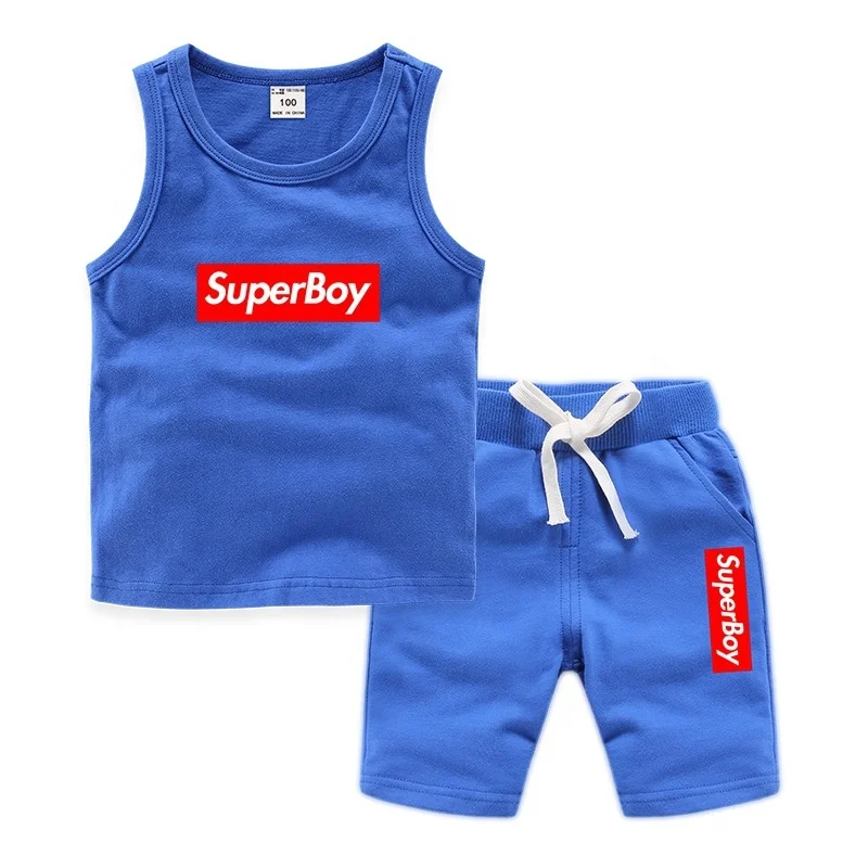 

wholesale custom design boys clothes set, high quality knitted summer custom kids clothing