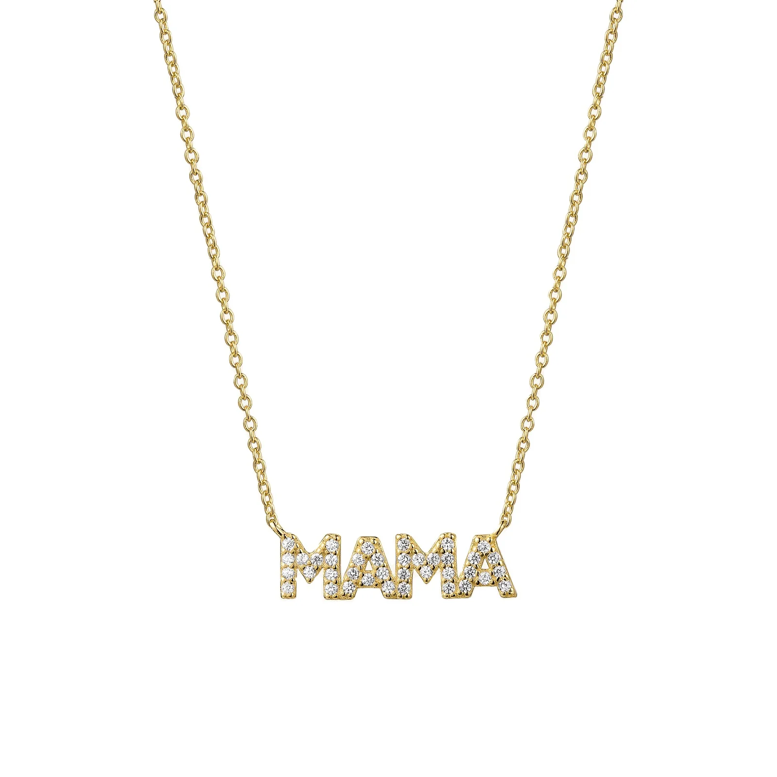 FUAMAY Woman Dainty White CZ Zirconia Diamond Mama Necklace Sterling Silver Mama Mother Day Necklace