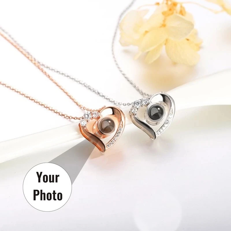 

S925 Personalized Customized Projection Necklace 100 languages Romantic Love Memory Wedding Birthday Pendant Necklace Women Gift, Gold,silver