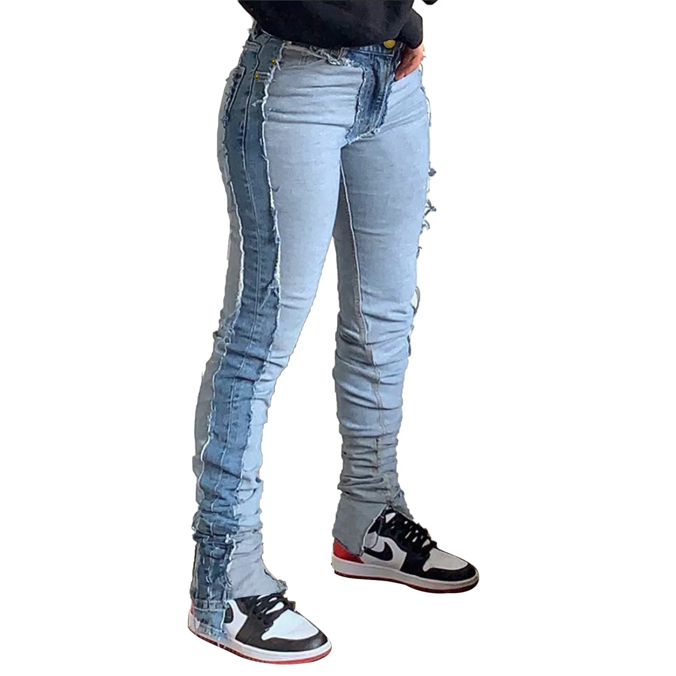 

Color Matching Side Spliced Split Leg Jeans