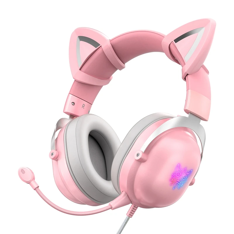 

Factory Wholesale ONIKUMA X11 Pink Cat Ear Headset Wired PC 3.5mm Gaming Headphones with RGB LED Light