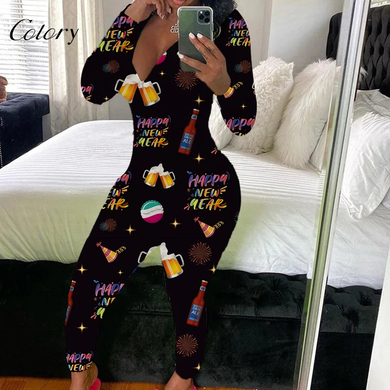 

Colory Years Eve Crew Pajamas Tee New Design Flat Slippers For Women, Picture shows