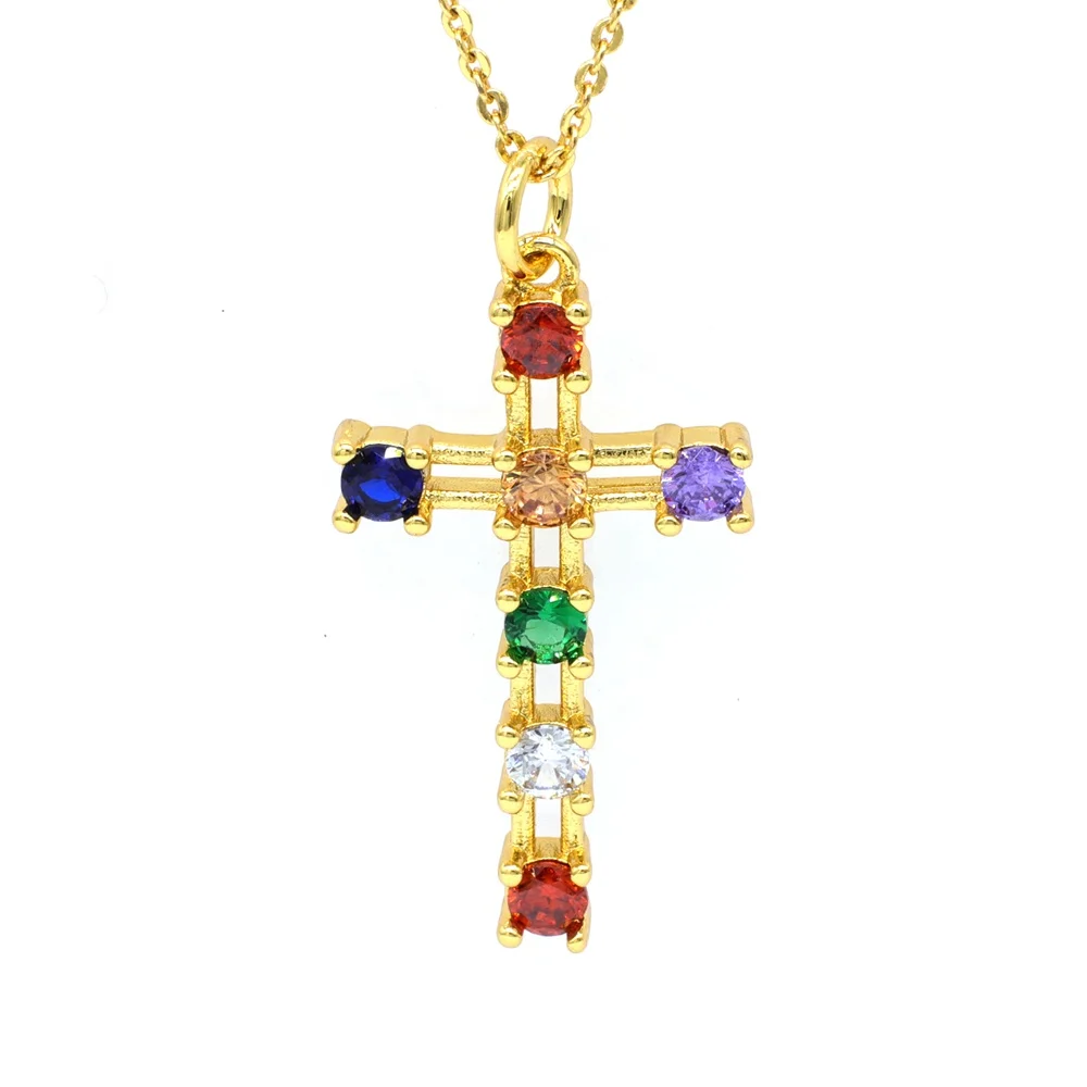 

rainbow crystal jewelry jesus cross shape cz necklace, Gold;rose gold;silver;black