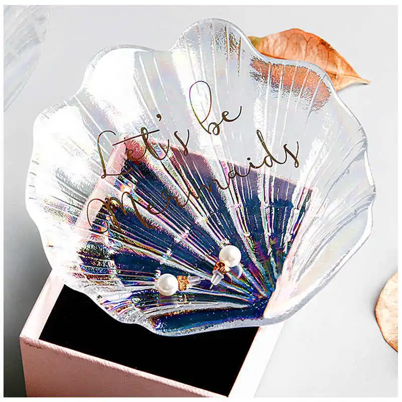 

Mermaid Shell Glass Plate Dish Small Fancy Jewelry Storage Tray Ring Trinket Dish Wedding Decoration Gift For Girls