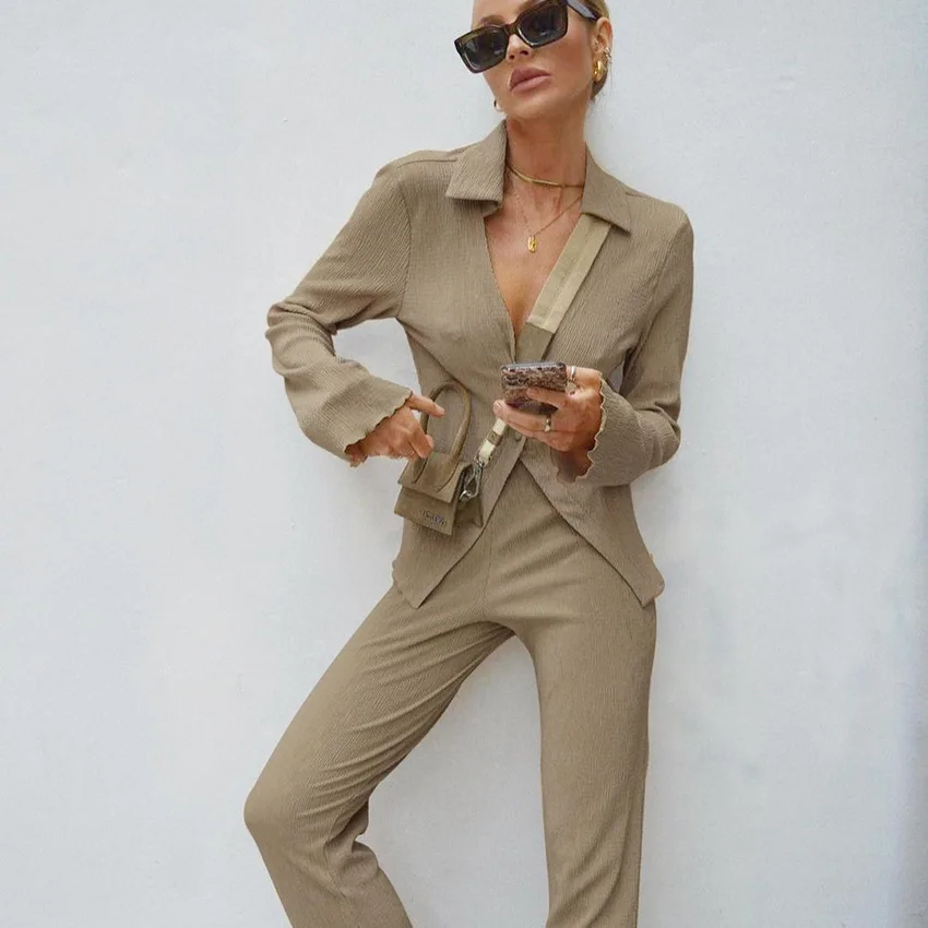 

New Arrival Casual Outfits Spring Long Sleeve Blouses Shirts And Pants Two Piece Sets For Women, 1color