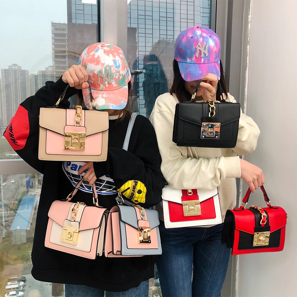 

Women Hand Bag 2021 New Net Red Designer Fashion Chain Contrast Color Single Shoulder Messenger Bag Color Square Handbags, 6 colors