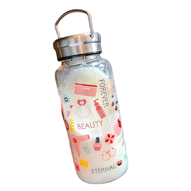 

Mikenda UV printing logo glass water Bottle BPA Free Travel Drink Bottle with stainless steel lid