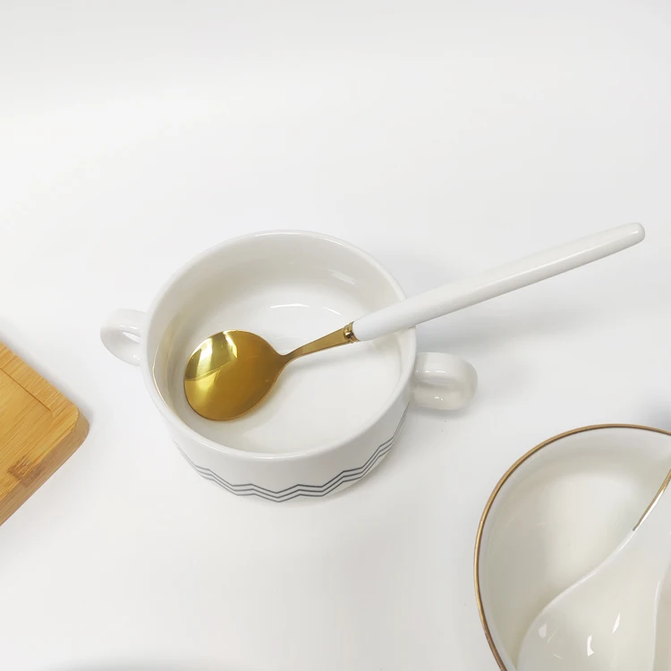 

Three sizes of binaural hand-held white porcelain teacups