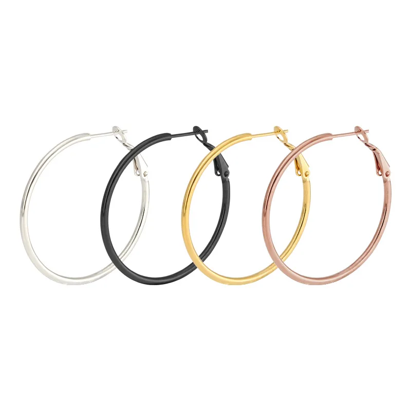 

Hongtong Factory Wholesale Cheap Stainless Steel Hoop Earrings 18k Gold Plated Plain Hoop Earing Loop Earrings, Picture shows