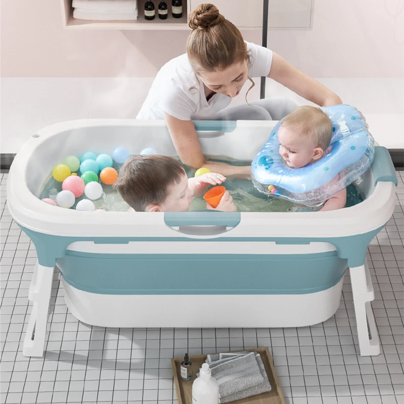 

Adult Baby Bath Tub Sets Bucket Folding Pet Bath Tub Barrel Silica Gel Full-Body Large Capacity, Blue/green/pink