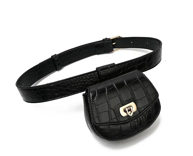 

High Quality Retro Fashion Square Leather Luxury Fanny Pack Black Woman Waist Belt Bag 2019 Wholesale, 1 colors as pics