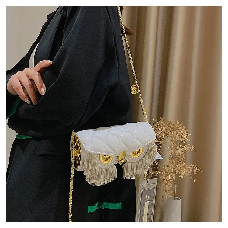 

Latest Fashion Individuality Hot Sale Owl Face Crossbody Handbags Young Girl Cute Shoulder Sling Satchel Clutch Bags with Tassel