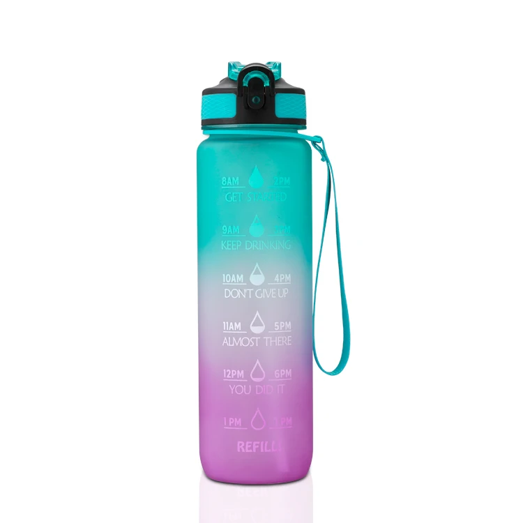 

$5 FREE shipping in stock outdoor sports drinking plastic water bottle blue pink BPA free 32OZ with straw, Gradient color-blue pink