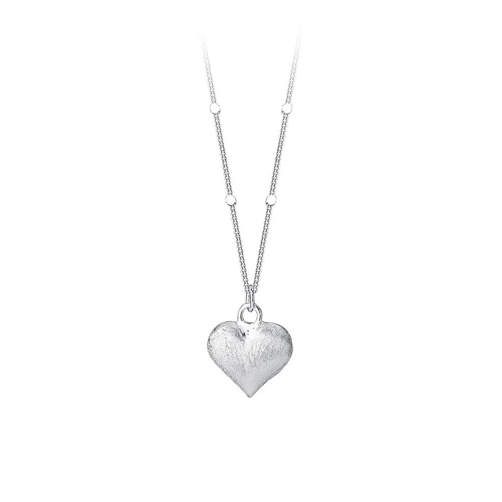 

Custom 925 Sterling Silver 18K Gold Plated Silver Bead Special Chain Love Heart Shape Brushed Pendant Necklace