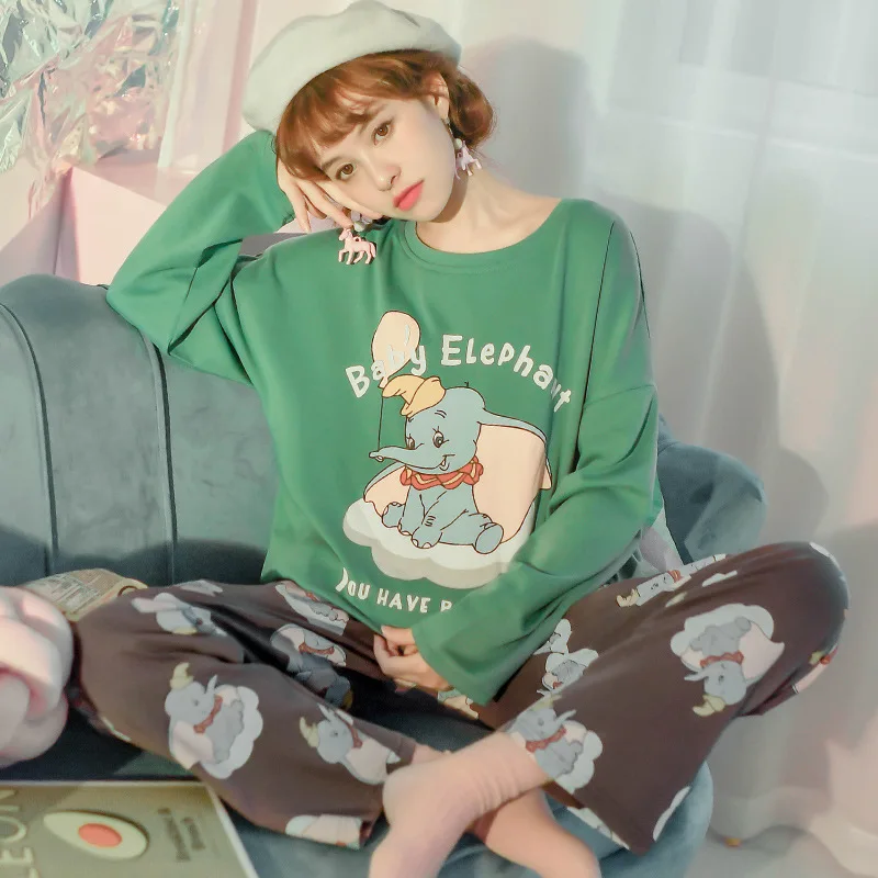 

Wholesale women's spring and autumn cotton sleepwear women cute cartoon leisure pjs large size long sleeve pajamas set
