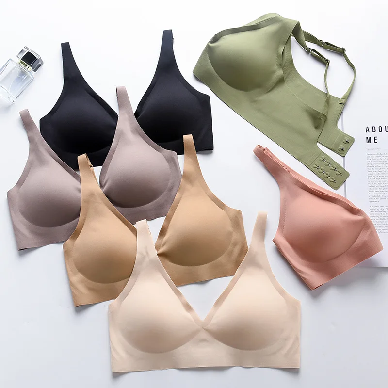 

Wholesale OEM ODM Custom Logo Seamless Underwear Vegetarian Jelly Bras Thin Wirefree Womens Bra, 6 colors