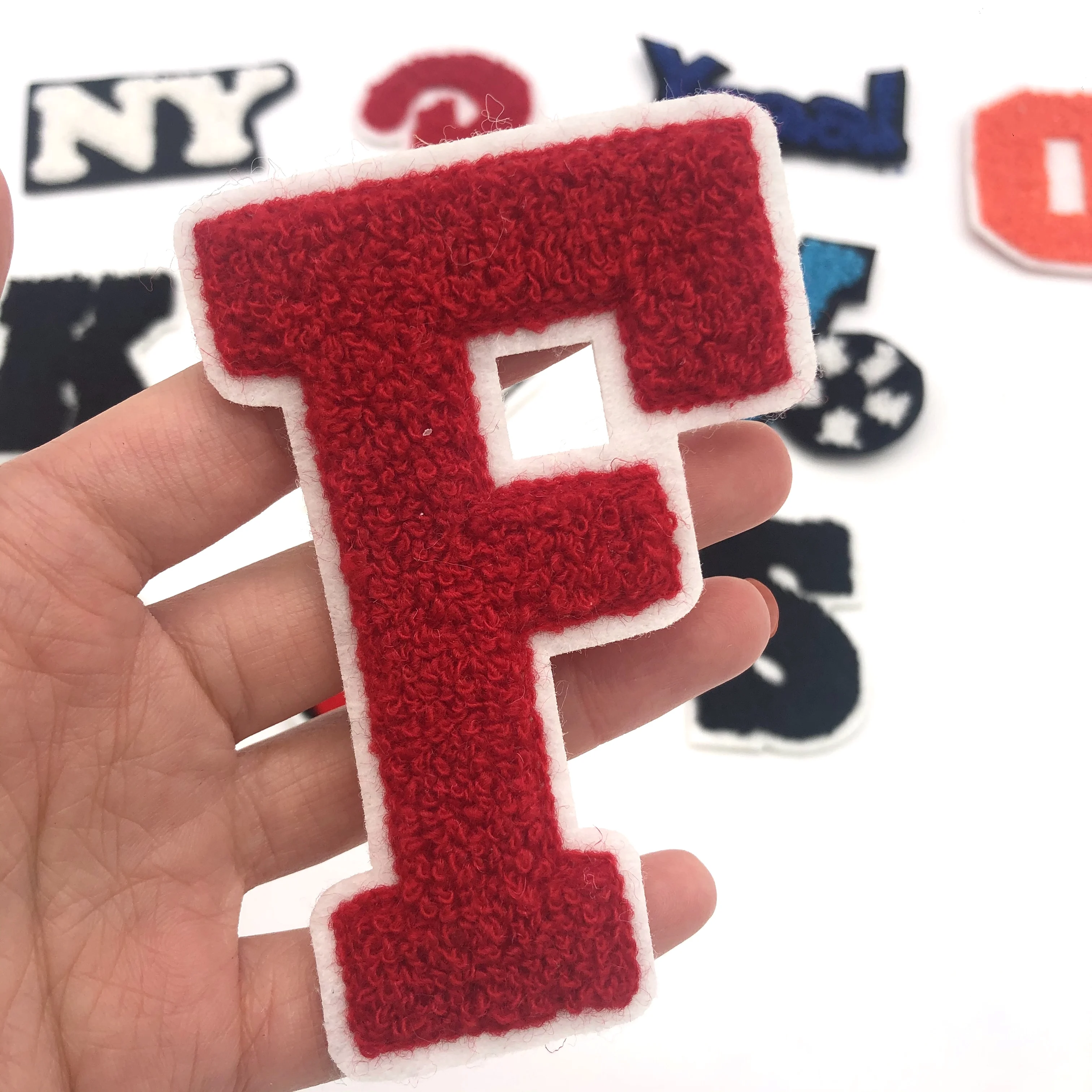 

Discount price embroidery greek letter chenille patches embroidery badges patch, Up to 12 colors, follow pantone color chart