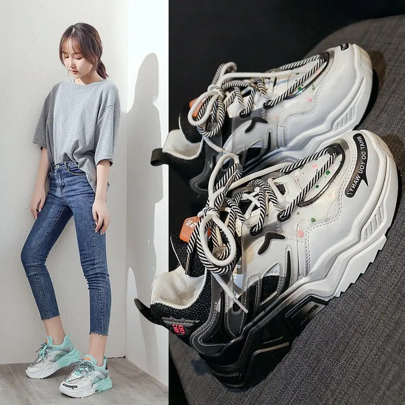 

2020 Women's Chunky Sneakers Tenis Basket Women Casual Platform Shoes Ulzzang Dad Shoes Zapatos Mujer Size, Blue,orange,black,green