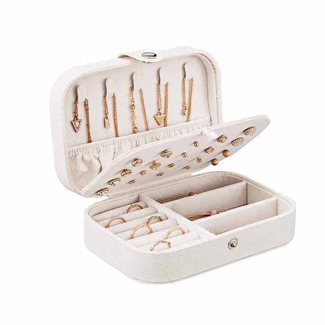 

White Portable Travel Jewelry Case for Earrings Rings Necklaces Double Layer Jewelry Display Holder, Picture