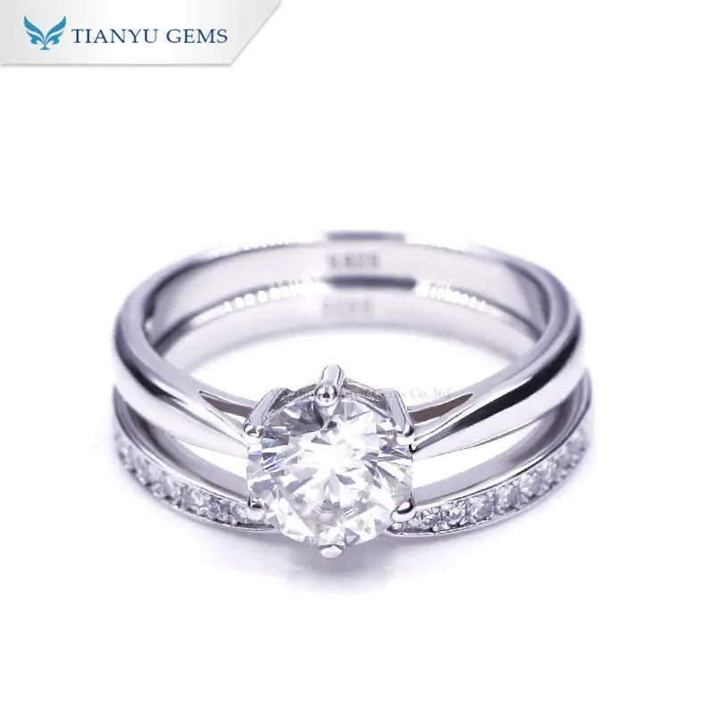 

Tianyu Gems Silver Fine Jewelry 18K White Gold Plated Moissanite 925 Sterling Engagement Ring Sets