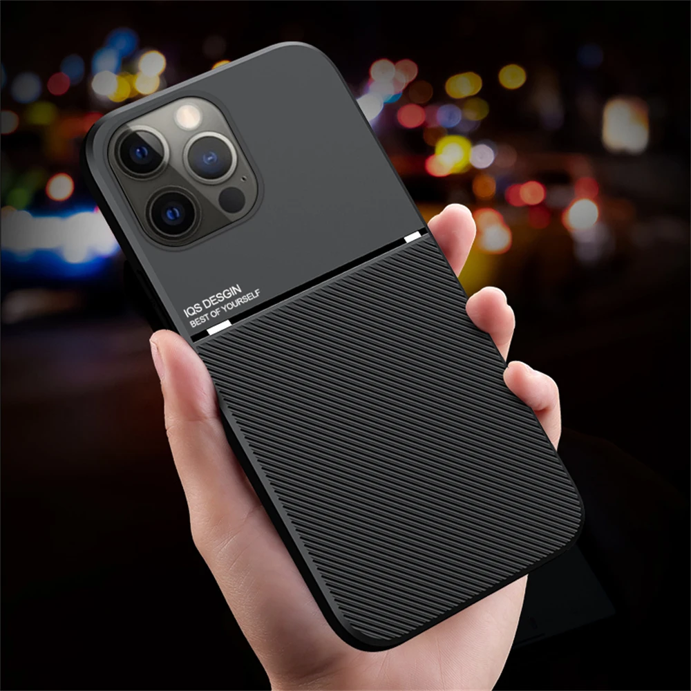 

Luxury Magnetic Matte Shockproof Phone Cover for iPhone 11 Pro XS MAX XR 8 Plus Car Holder Phone Case for iPhone 12 Pro Max Case, Black