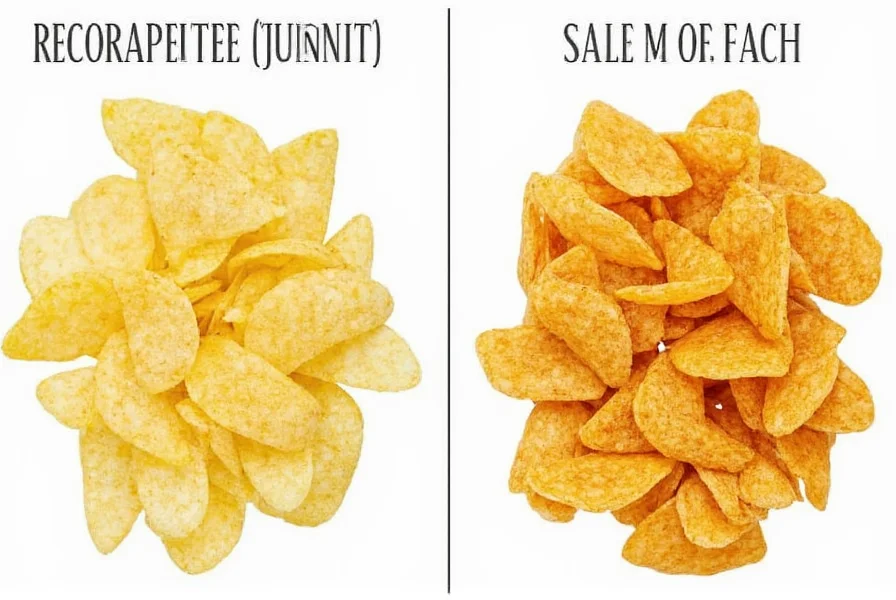 Side-by-side comparison of different salt and pepper chip brands showing variations in color and seasoning distribution