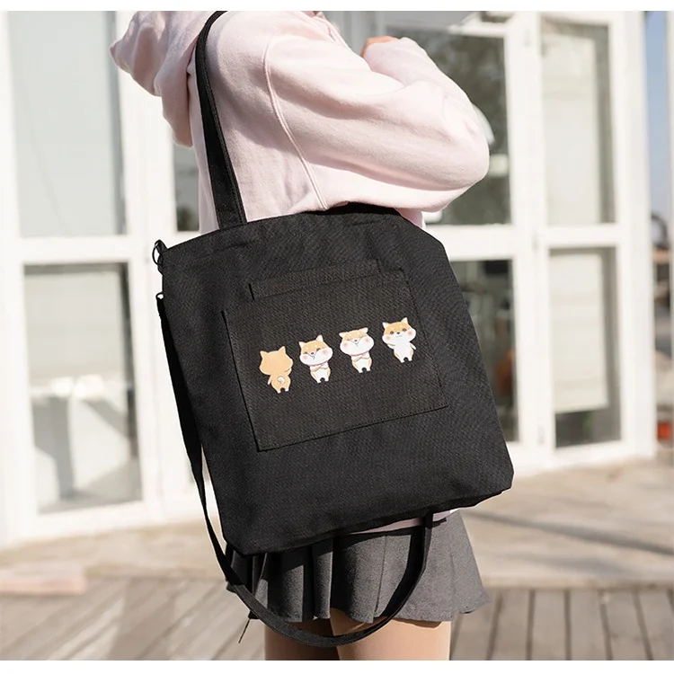 

Multi compartment business white foldable cotton canvas shopping tote bag, 3 colors