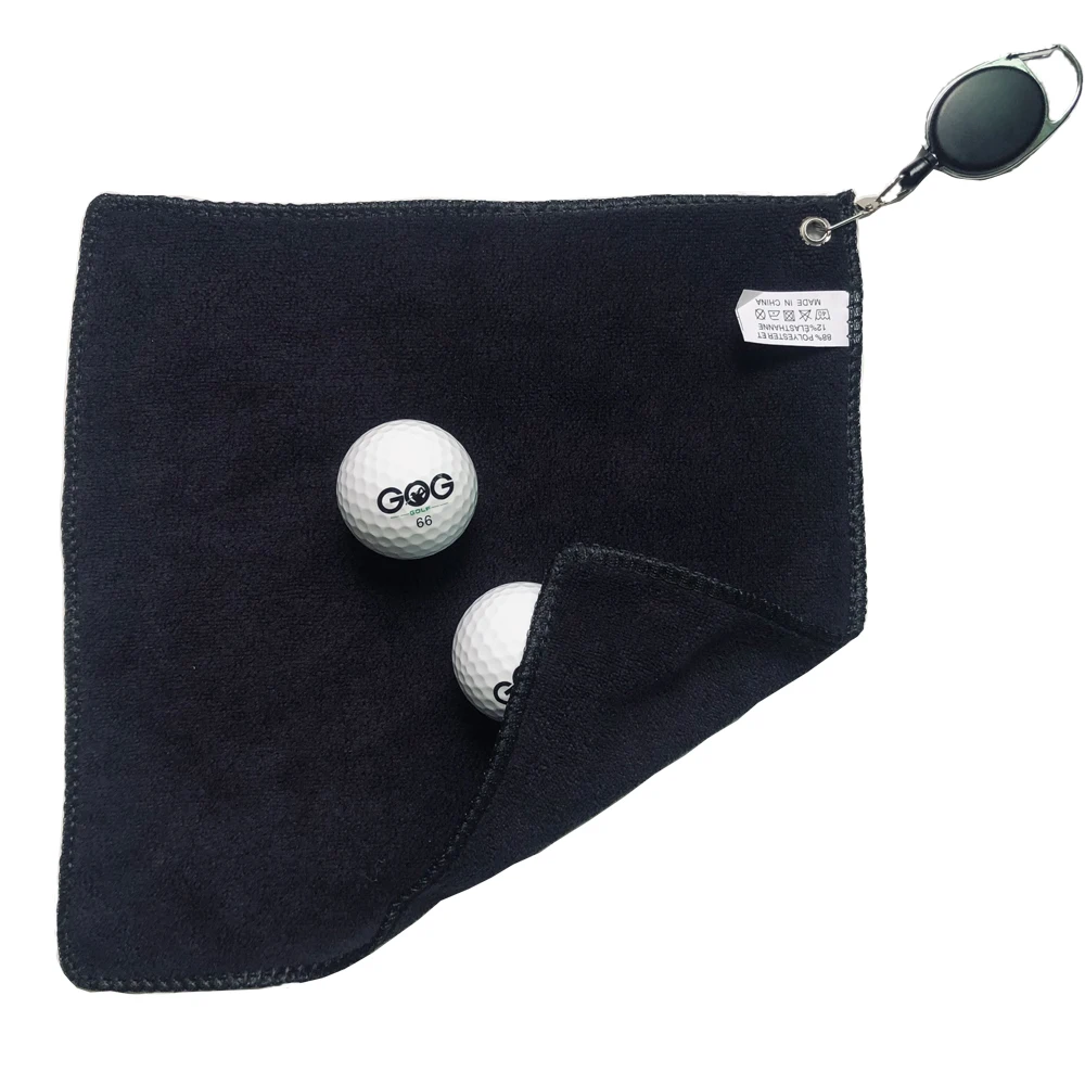 

25*25cm black Golf towel Club Towel Square microfiber double-sided Golf Ball Cleaning Towel with Retractable