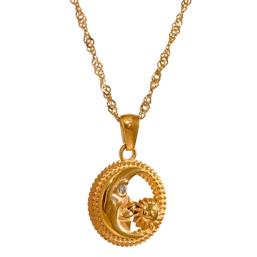 

JINYOU Personalised Statement 18K Gold Plated Stainless Steel Necklace Sun Moon Pendant Necklace for Women