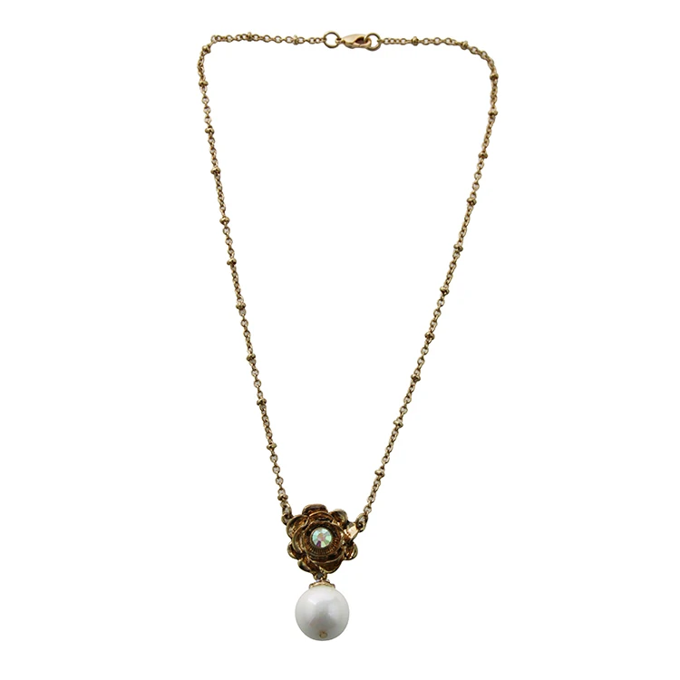 

Natural pearl necklace cream pearl flower necklace pearl drop necklace, Anti gold, cream, ab crystal