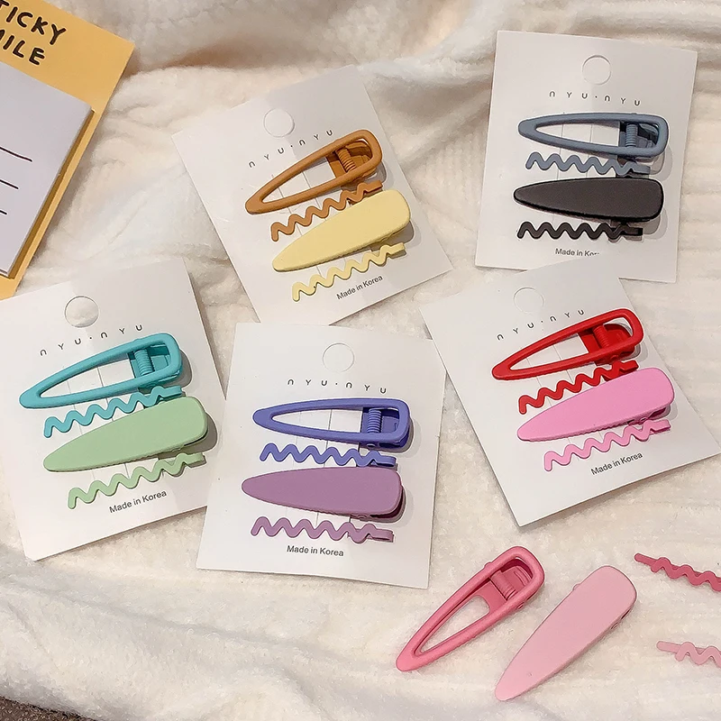 Card custom logo women girls kids small plain matte wave metal bobby hair pins accessories colorful orange duck bill hair clip