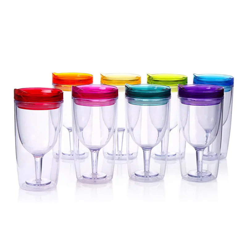 

BBA226 10oz Unisex Summer Outdoor Beach Water Cups Double-layer Plastic Wine Glass Fruit Cup