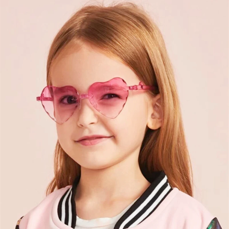 

Colorful Rimless Clear Kids Sun Glasses Heart Shaped Little Girls Sunglasses Gradient Children Shades Wholesale Drop Shipping, 6 colors for choice