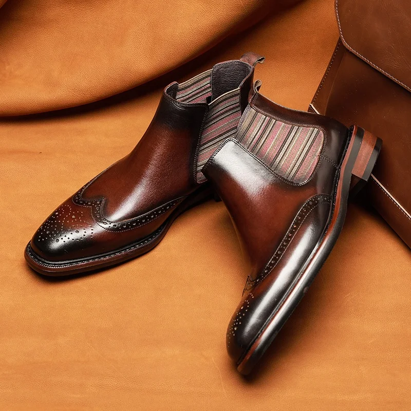 

Men Boots Genuine Leather British Autumn Winter Boots Shoes Men's High Quality Large size men's boots